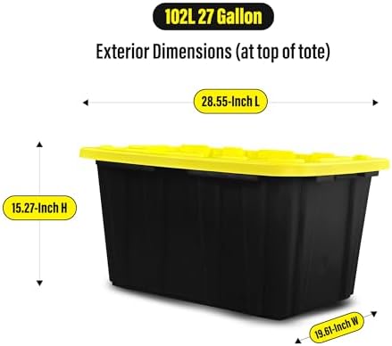 BLACK & YELLOW 27-Gallon Storage Bin with Snap-on Lid, Heavy Duty Plastic Storage Bins with Lid, Stackable, 2 Pack - Image 3