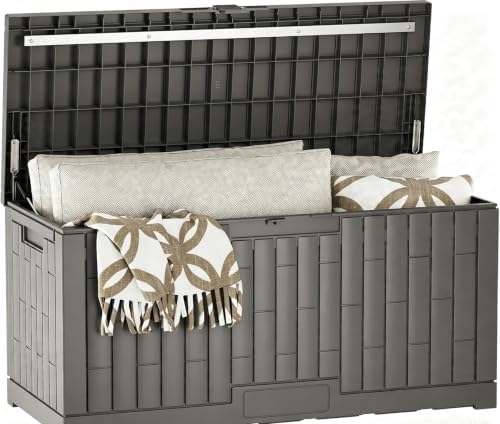 LAUSAINT HOME 120 Gallon Resin Deck Box, Package Delivery Box with Lockable Lid, Waterproof Outdoor Storage Box For Garden Tools, Patio Cushions(120 Gallon,Grey) by LAUSAINTHOME