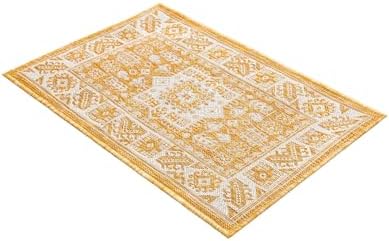 Rugs.com - Outdoor Aztec Rug – 2' x 3' 1 Yellow Indoor/Outdoor Rug – Weather Resistant for Patios, Decks, and Porches - Image 5