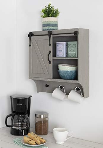 Kate and Laurel Cates Decorative Farmhouse Cabinet Wall Organizer with Sliding Barn Door and 3 Knobs, 18 x 8 x 20, Gray, Shabby-Chic Farmhouse-Inspired Mail and Key Holder for Wall - Image 2