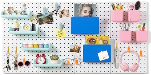 Wall Mounted Key Hooks Organizer with Pegboard Panel, 44"x22" Heavy Duty Pegboards with 2 Installation Methods, Hanging Wall Storage for Home, Garage & Office, White by EVRYCO