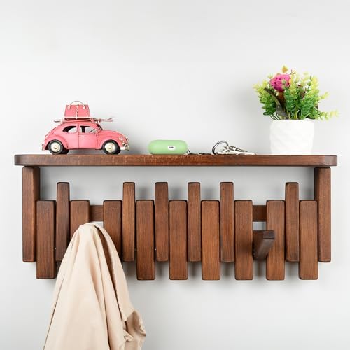 Beech Piano Key Coat Rack with Shelf & 8 Flip Hooks - Image 6