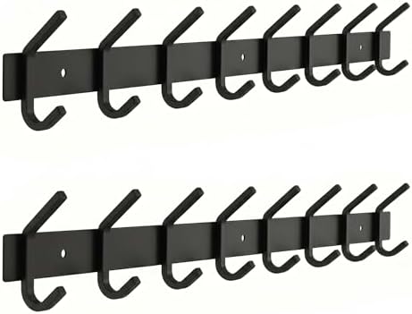 Coat Rack Wall Mount – 24 Inch Stainless Steel Hook Rail with 8 Double Coat Hooks for Hanging – Wall Mounted Entryway Organizer for Coats, Hats, Bags, Towels, Robes, Closet or Bathroom - Black 2 Pack by SAYONEYES