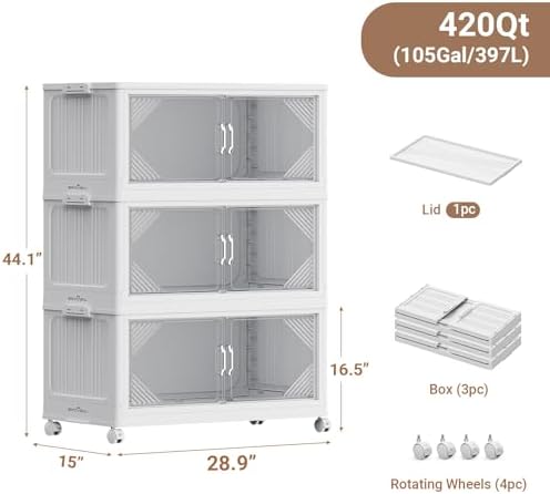 BROVIEW V60 420QT Plastic Stackable Storage Bins with Lid, 3Pack White - Image 2