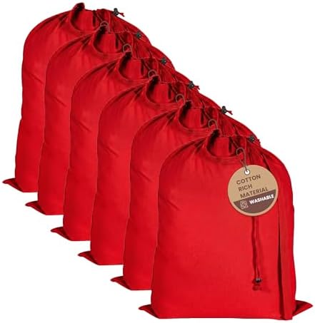 LFH Home Cotton Rich Large Premium Canvas Laundry Bag, Heavy Duty Washable Laundry Hamper with Drawstring & Handles, Multi-Use Clothes Storage for Home, Travel & College, 28"x36" (Pack of 6) - Red by LFHHomePrivateLimited
