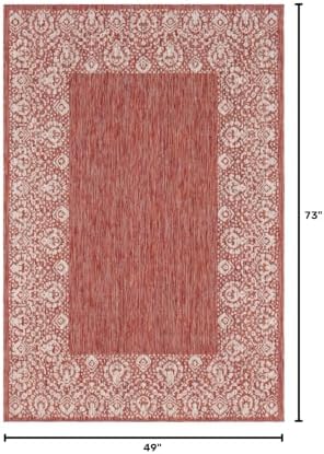 Unique Loom Outdoor Border Collection Area Rug - Floral Border (4' 1" x 6' 1" Rectangle, Rust Red/ Ivory) - Image 2