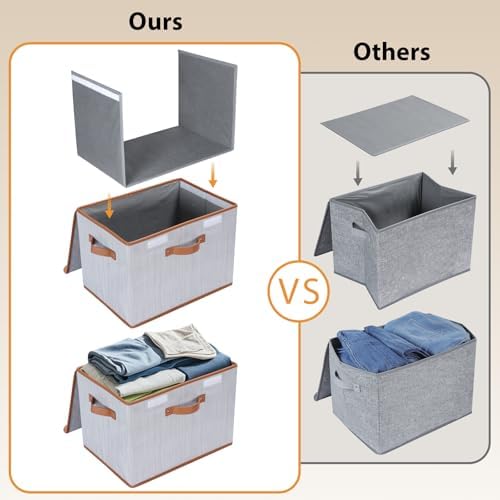 Univivi Fabric Storage Bins with Lids, Stackable Storage Box, Grey, 3 PCS - Image 3