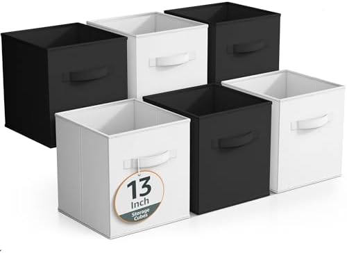 Sorbus 6-Pack Fabric Storage Cubes (13 Inch, Black & White) by Sorbus