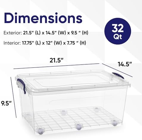 Superio Storage Containers With Wheels (3 Pack), Stackable Large Storage Containers With Lids, Durable Latches (32 Qt) - Image 2