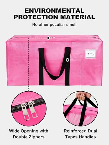 HOMESURE Supports 200lbs Heavy Duty Moving Bags - Strong Zipper & Wrap-Around Handles - Water-Resistant Storage Totes, Durable Alternative to Moving Boxes - 40 Pack - Pink - Image 7