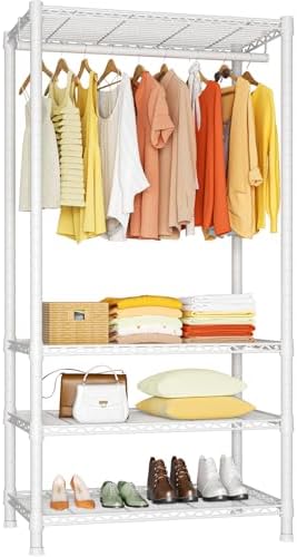 Ulif H2 Heavy-Duty Portable Closets, 4-Tier Freestanding Garment Rack Suit for Small Space and Corner, Closet Organizer System Portable Closet Wardrobe, Max Load 500 LBS, White by Ulif