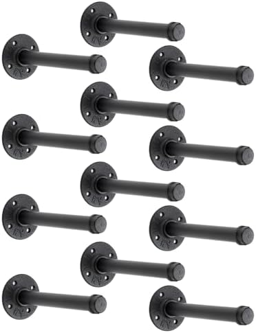 6 Inch Black Industrial Pipe Floating Clothing Rack Wall Mounted, 12 Pack by HomeExpert