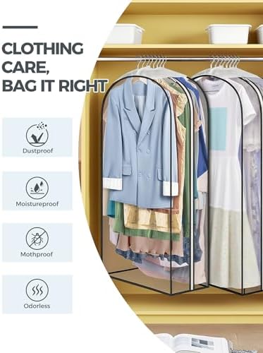 4 pcs 50" Garment Bags for Hanging Clothes, Clear Suit Bags for Closet Storage Clothing Storage, Garment Bags for Travel Covers with 10" Gussets for Coats, Jackets, Shirts and Sweater - Image 3