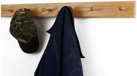 Solid Oak Shaker Peg Rack Made in The USA - Natural Stain 35 x 3.5 Inches with 6 Pegs - Image 2