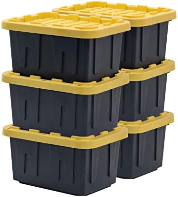 BLACK & YELLOW 5-Gallon Stackable Plastic Storage Bins with Lids, 6 Pack by BLACKYELLOW