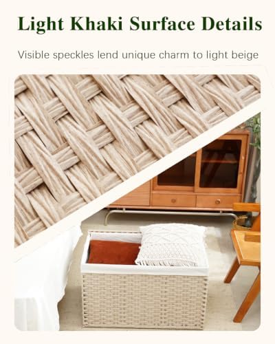 SETVSON Storage Basket with Lid 160L Wicker Baskets Storage Light Khaki - Image 7