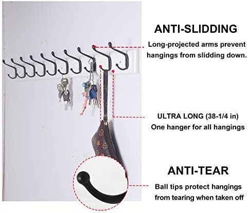 Dseap Coat Rack Wall Mounted: 10-Hooks, 16" Hole to Hole, 38-1/4" Long, Wood Coat Hooks Wall Mounted, Hook Rack, Hook Rail, Hooks for Hanging Coats, White & Black - Image 3