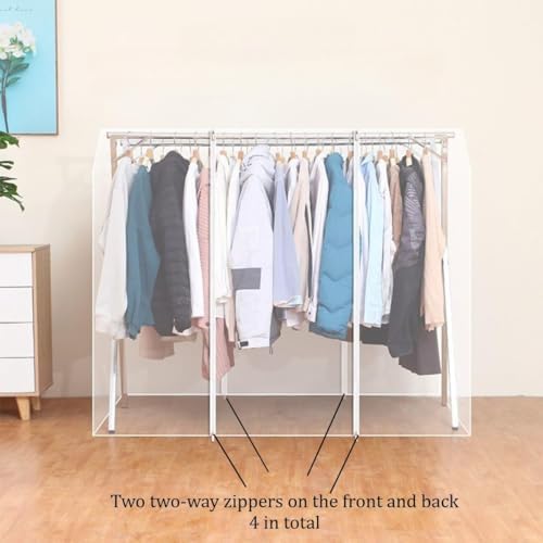 37.4" Wide Clothes Double Hanging Rods Dustproof Cover, Home Commercial Use Reusable Garment Rack Protector with Zipper, Hanging Coat Rack Cover (Translucent,63"×37"×51") - Image 4