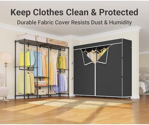 VIPEK V40C Medium Covered Clothes Rack, Freestanding Clothing Rack with Black Oxford Fabric Cover for Hanging Clothes, Adjustable Portable Closet Wardrobe for Bedroom & Walk-in Closet, Max Load 900LBS - Image 3