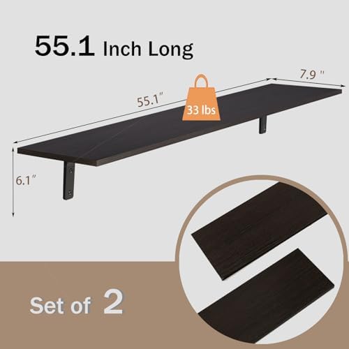 DINZI LVJ Long Wall Shelves, 55.1Inch Wooden Wall Mounted Shelves, Set of 2 - Image 3