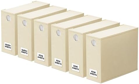 SpaceAid 6 Pack Bed Sheet Organizers and Storage, Foldable Sheet Organizer with Window for Linen Closet, Set Folder Keeper for Queen & King Size Bedding Storage (Beige) by SpaceAid