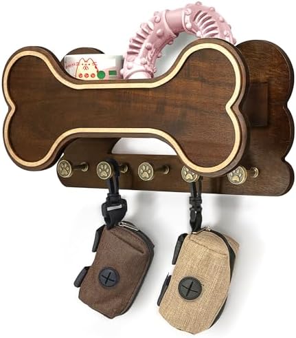 MTERSN Dog Leash Holder Wall Mount for Cute Dog Themed Decor, Dark Brown by MTERSN