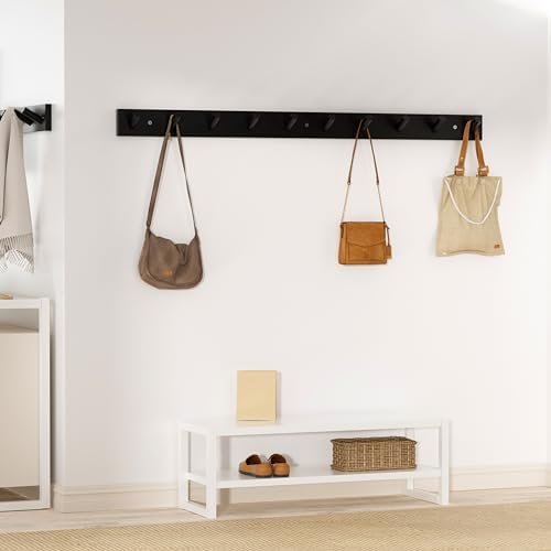 SKOLOO Wall Mounted Coat Rack 38", 10 Hooks, Bamboo, Shaker Style, Black - Image 3