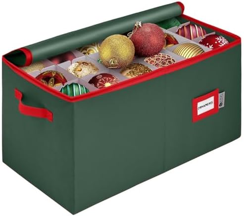 Christmas Ornament Storage Container with Dividers - Box Stores Up to 54 Ornaments, Zippered, Convenient, Adjustable, Large Organizer Bin to Protect Holiday Décor, Fits Most Standard Size, Green by HOLDN%E2%80%99STORAGE