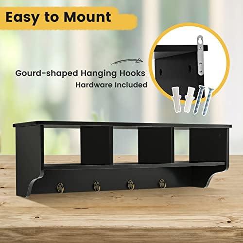 Casart Hanging Shelf Wall Mounted Storage Cabinets W/Hooks for Bedroom, Living Room and Entryway (Black) - Image 7