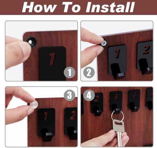 Beeveer Acrylic Key Holder Board with 18 Hooks, Wall Mount Organizer,Walnut - Image 3