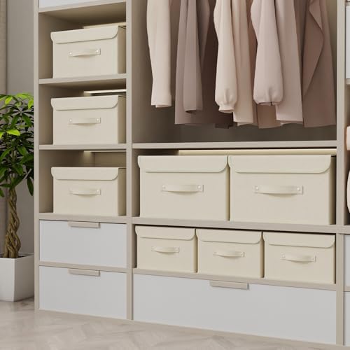 Cloth Storage Baskets with Handles,Beige 15x9.8x9.8in,5 Pack - Image 2