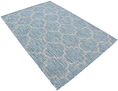 Unique Loom Outdoor Trellis Collection Area Rug (4' 1" x 6' 1" Rectangle, Aquamarine/ Gray) - Image 5
