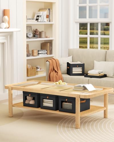 Homsorout Storage Bins with Lid – Closet Organizer with Side Opening and Clear Window, Foldable Stackable Fabric Basket for Clothes, Home, Office - 13.77" x 11.8" x 9.8", 4 Pack, Black - Image 7
