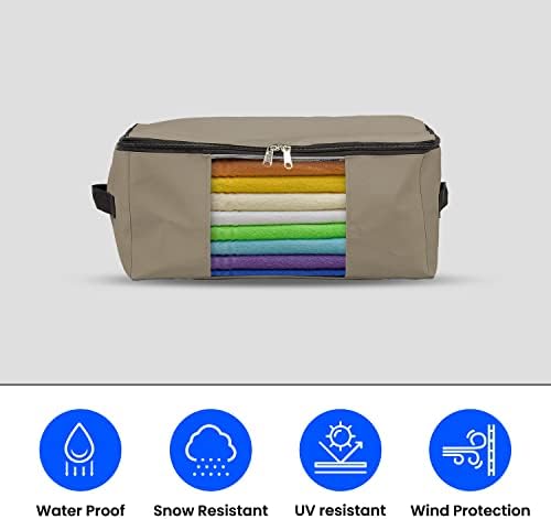 Covers & All Storage Bags, 90 litres Large size Space Saver bags Heavy Duty Storage Organizer Multipurpose, 12 Oz Waterproof UV-Resistant & Tear-Proof (Pack of 10, Beige) - Image 3