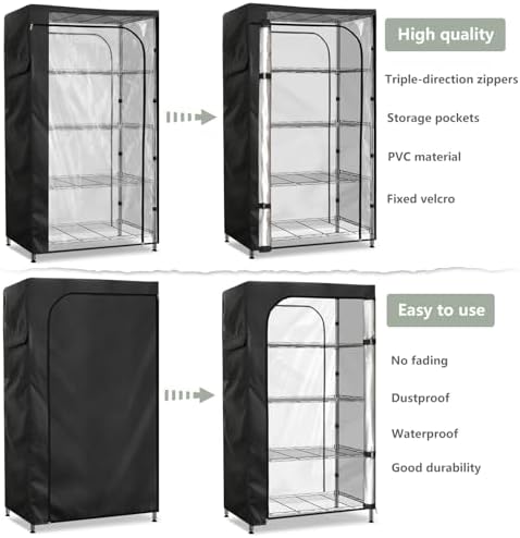 Waterproof Storage Shelf Cover,60 x 24 x 72 Inch Wire Shelving Rack Cover with Clear Front Panel,Dustproof Shelving Unit Covers,Black - Image 6