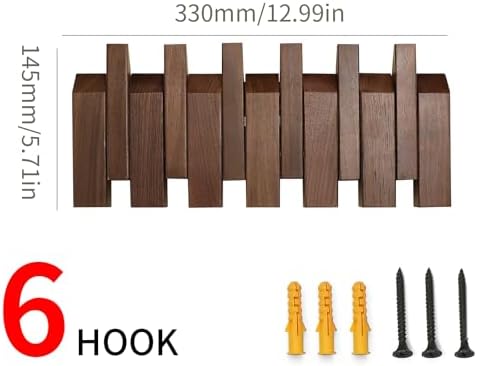 Walnut Wood Slanted Hanger Wall Mounted with 6 Hooks for Bathroom or Bedroom or Entryway - Image 2