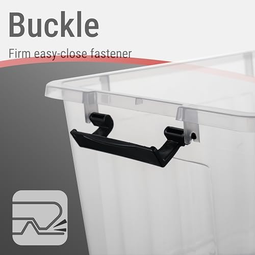 Cetomo Plastic Storage Bins, Lidded Storage Box with Strip for Home Office Dorm, Stackable, Clear, 18Quart-4 Pack - Image 2