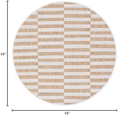 Unique Loom Outdoor Striped Collection Area Rug - Striped (4' 1" Round, Taupe/Ivory) - Image 2
