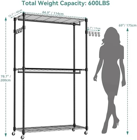 Heavy Duty Rolling Wheels Portable Metal Garment Rack, - Image 2