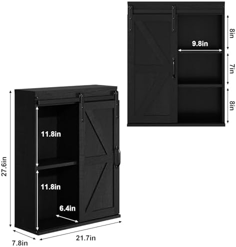 RUSTOWN Farmhouse Bathroom Wall Cabinet with Sliding Barn Door - Image 3