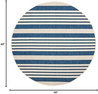 SAFAVIEH Courtyard Collection Area Rug - 4' Round, Navy & Beige, Non-Shedding & Easy Care, Indoor/Outdoor & Washable-Ideal for Patio, Backyard, Mudroom (CY6062-268) - Image 2
