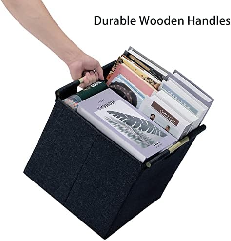 HOONEX Collapsible Storage Bins, 12x12x12in Storage Cubes Linen Fabric, 3 Pack, Storage Baskets with Wooden Carry Handles and Sturdy Heavy Cardboard, for Home, Office, Car, Nursery, Dark Grey - Image 6