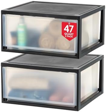 IRIS USA 2-Pack, 47 Qt. Extra Large Stacking Drawer Organizer, Black by IRISUSA