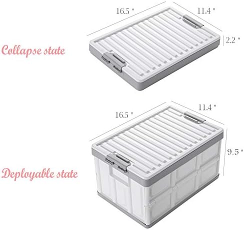 Collapsible Storage Bins with Lids 30L, Folding Plastic Stackable Utility Crates 2-Pack, Durable Containers for Home & Garage Organization - Oyster White - Image 2