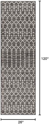 Eyely Moroccan Woven Runner Rug 2X10 Black/Gray, Indoor Outdoor Rug - Image 2