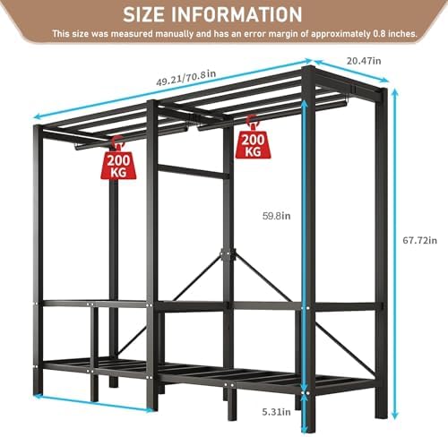 Heavy Duty Clothes Rack with Cover & Magnetic Doors, 1500lb Portable Wardrobe Closet - Foldable Freestanding Garment Rack for Bedroom, Large Storage for Hanginng Dresses Jackets (Grey, 49.2IN) - Image 2
