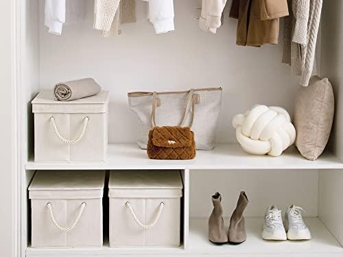 StorageWorks Storage Bins with Lids, Fabric Boxes for Closet, Slub White - Image 4