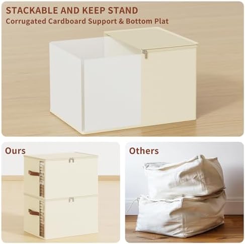 64L Clothes Storage Bins with Sturdy Frame, Foldable Clothing Organizer Box, Sweater Storage Cube with Lids and Zipper, Fabric Bedding Storage Bags for Blankets, Seasonal Clothes, Comforter - Image 4
