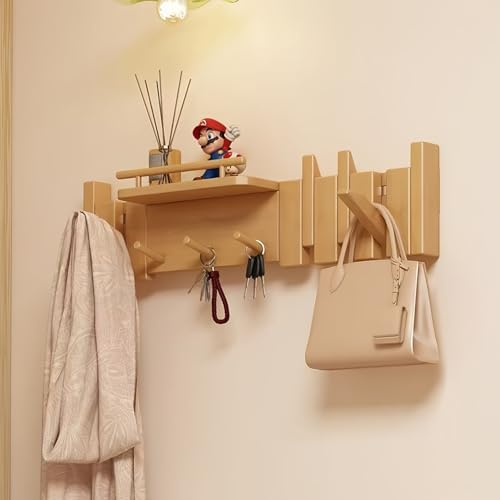 Paint Wood Wall Mounted Coat RackHooks Piano Key Hangers Natural Solid Wood Hanger Non-Woven Fabric Clothes Hangers for Closet, Kitchen, Bedroom, Bathroom, Entryway（Novel Beech 8 Hooks） by MurphyBedKitMattresFrame