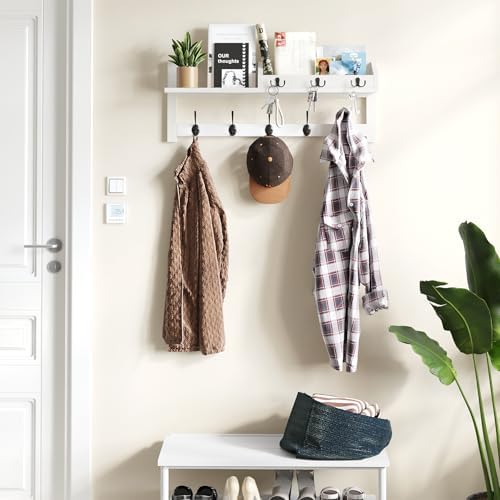 AMBIRD Wall Hooks with Shelf, 26.57 Inch Entryway Wood Coat Hooks for Wall, Coat Rack Wall Mount with 5 Dual Hooks 3 Key Hooks Mail Organizer and Key Rack Holder (White) - Image 7
